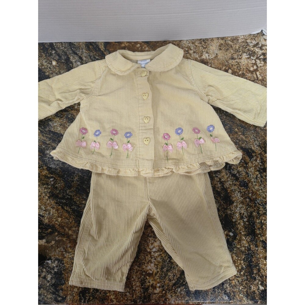 Vintage Yellow Corduroy Shirt & Pants THEO ELAN NY INC. Retro 6-9 Months 90s
